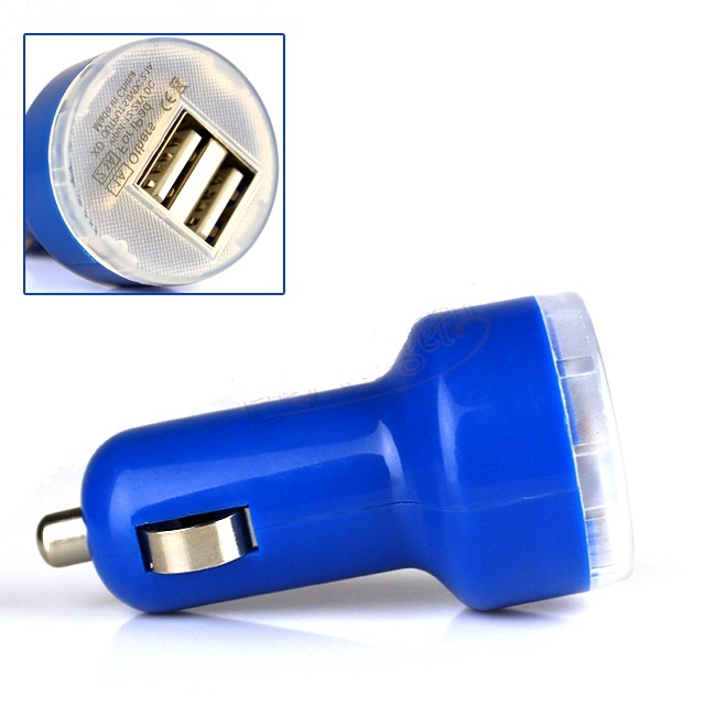 Adaptor Priza Auto MRG, Bricheta 12-24V, 2 x USB, Albastru